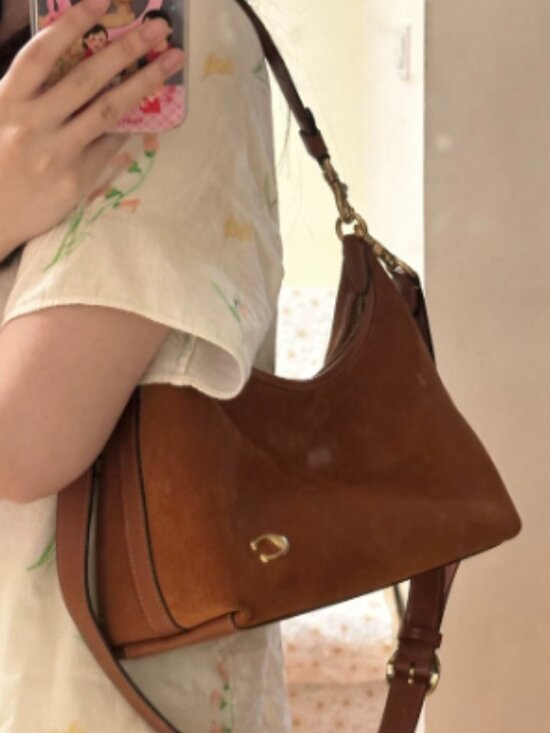 Coach Handbags - Coach Brown Suede Hobo Bag Shoulder Purse Designer Handbag